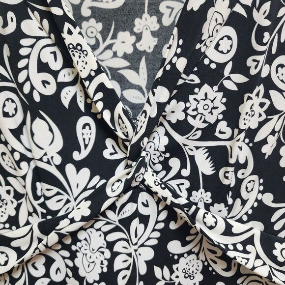 Isadora Dress Sz 8 Black White Paisley V Neck Jersey Knit Flare Midi Stretch - Picture 4 of 9